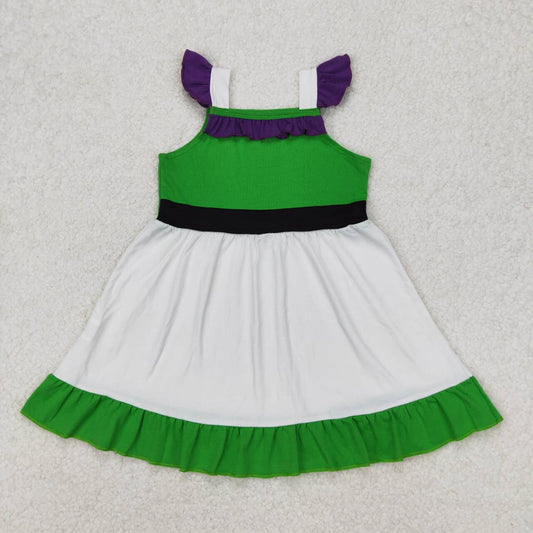 white green flutter Girls dress