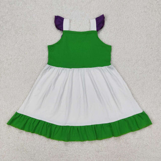 white green flutter Girls dress