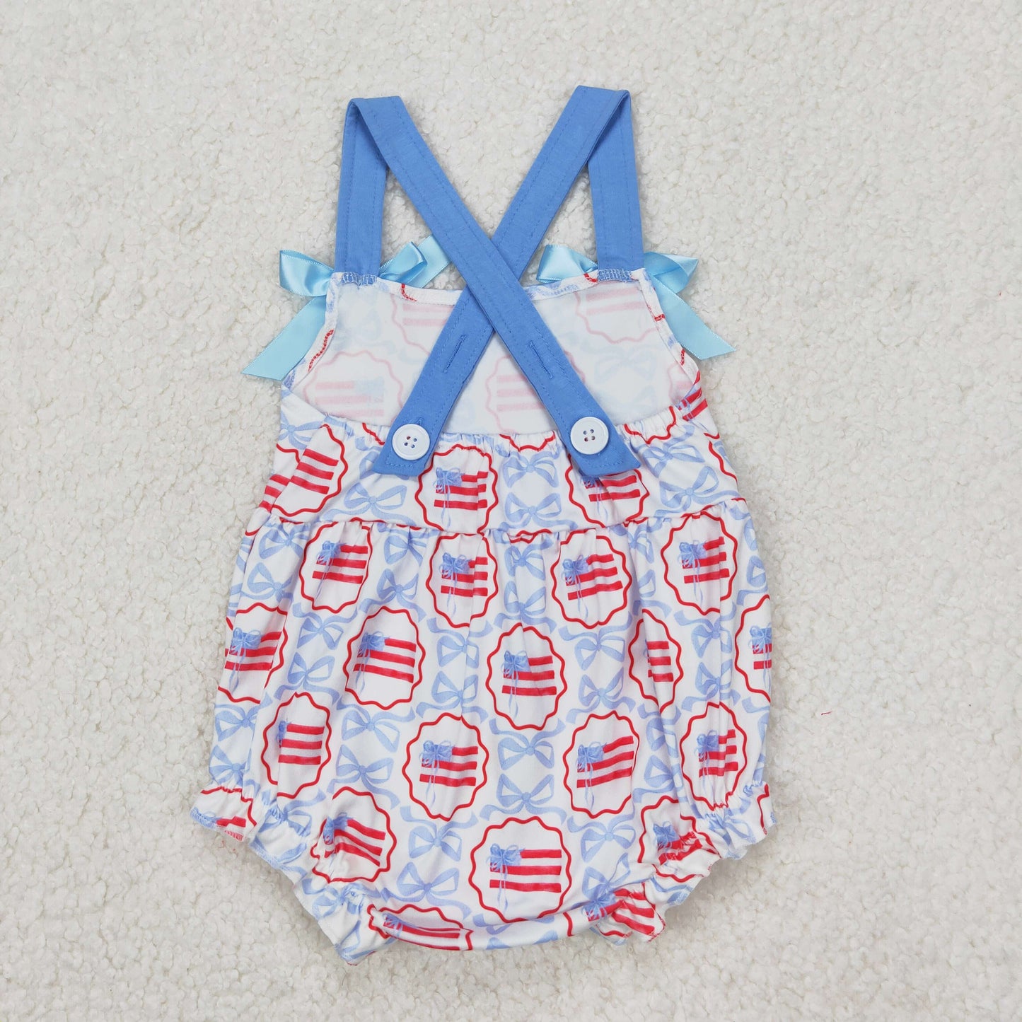 july of flag bow Print Baby Romper