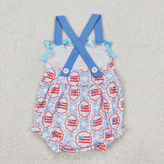 july of flag bow Print Baby Romper