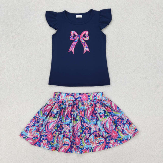 Navy embroidered bow Girls Set