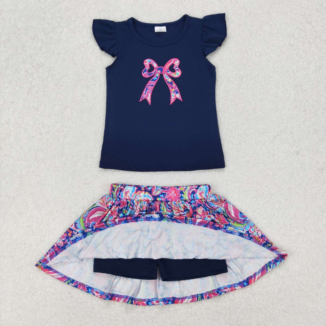 Navy embroidered bow Girls Set