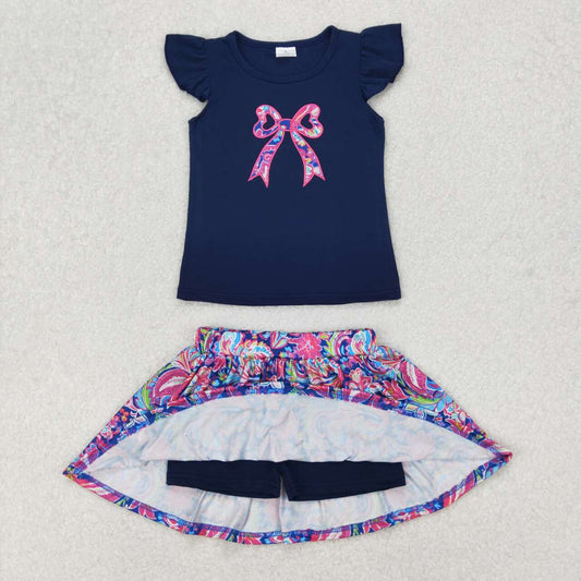 Navy embroidered bow Girls Set