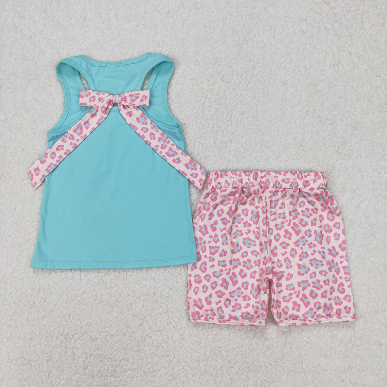Blue Sleeveless Leopard Print Girls Set