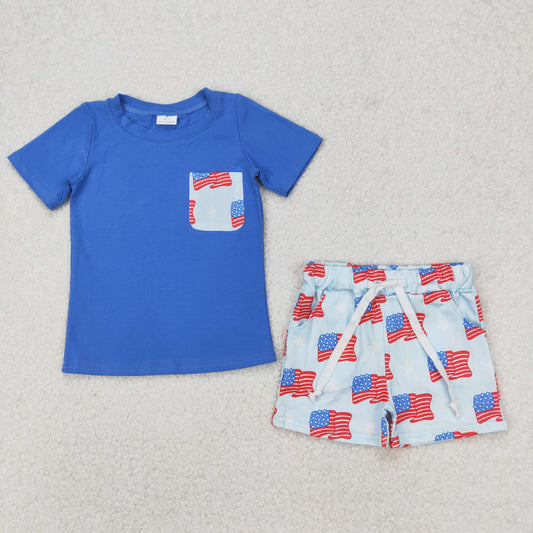 July of 4th flag Print Short sleeve Boy Set