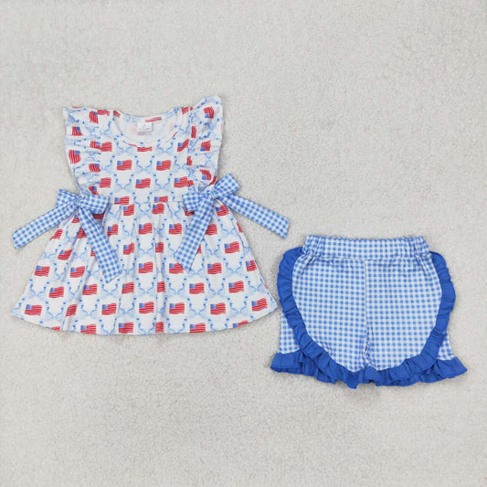 July of 4th flag Print Short sleeve Girls Set