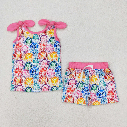 colorful rainbow sleeveless Print Girls Set