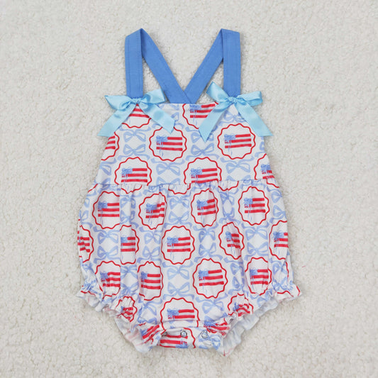july of flag bow Print Baby Romper