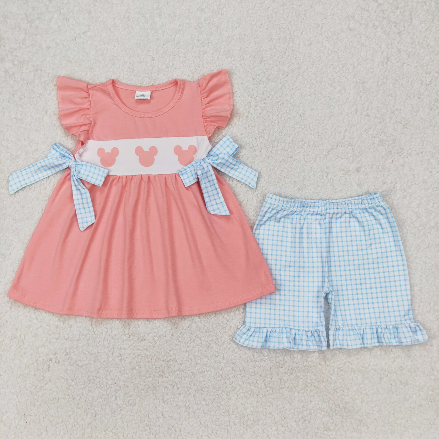 Pink Embroidery Cartoon Bunny Girls Set