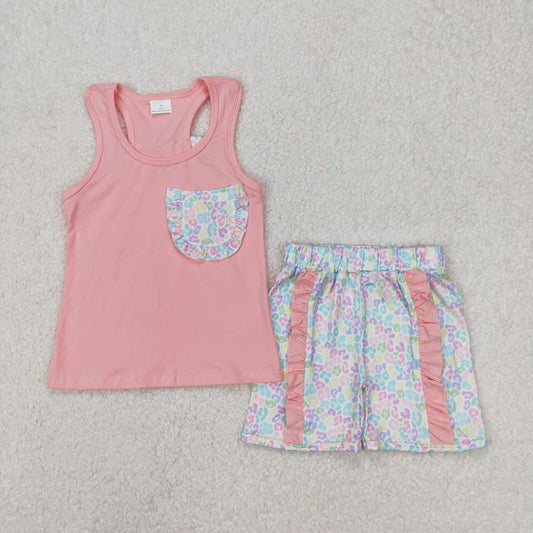 colorful leopard sleeveless Print Girls Set
