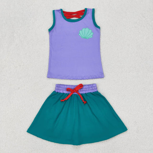 purple sleeveless Print Girls Set