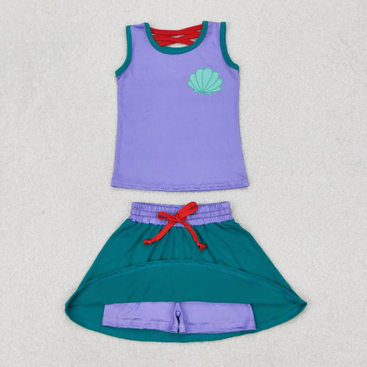 purple sleeveless Print Girls Set