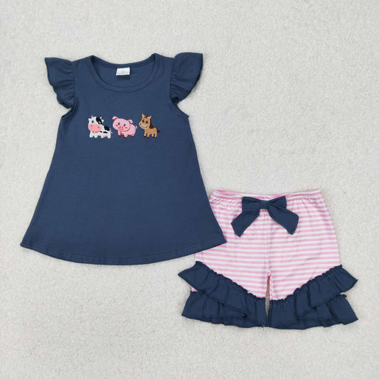 NAVY embroidery animal Girls Suit Summer Set
