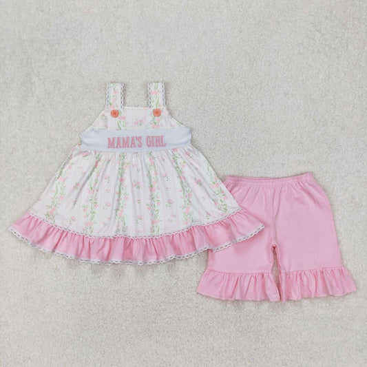 Flower Embroidery Mama Girls Print Girls Set