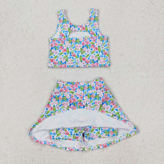 athletic sleeveless flowers girls skort set