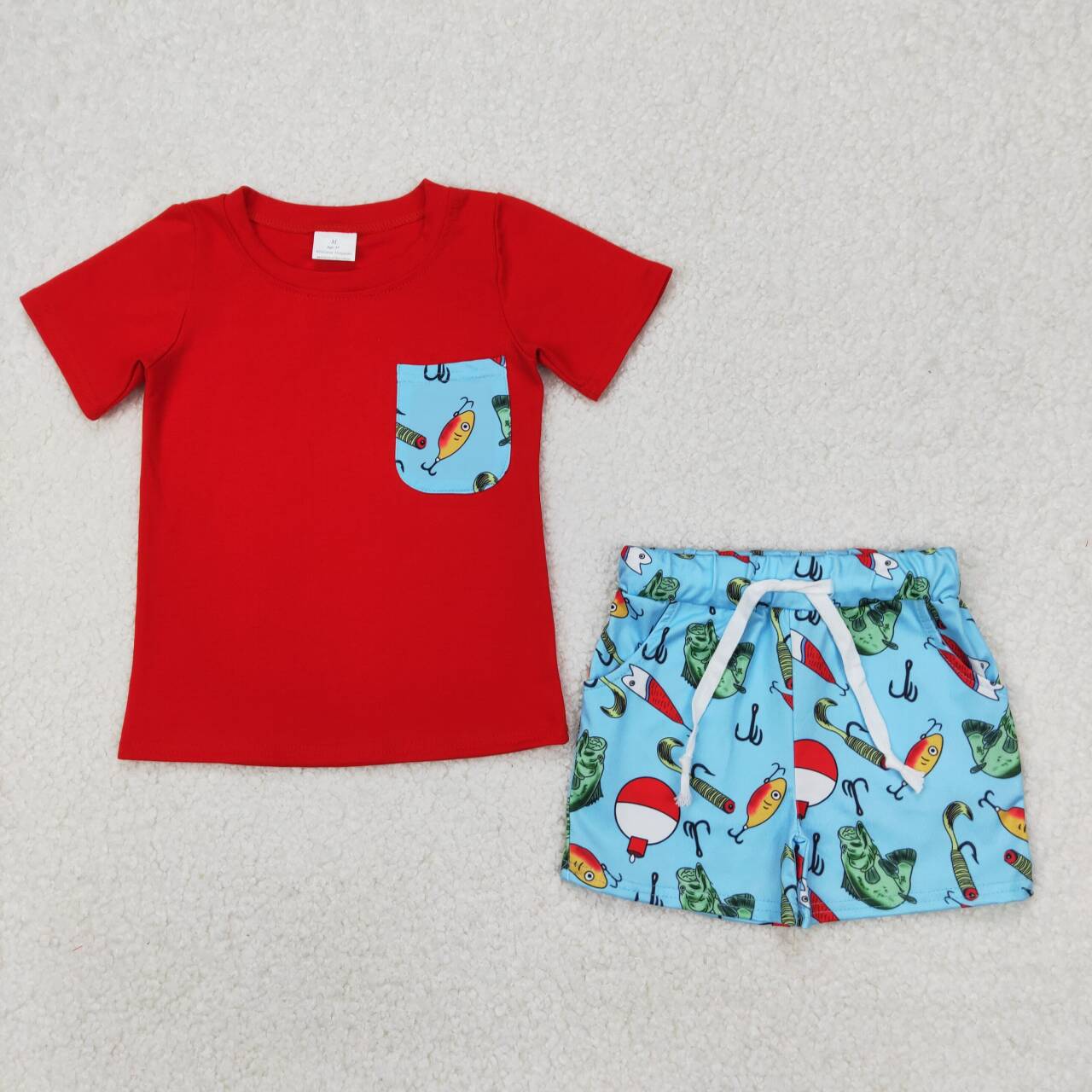 Red Fish Print Short sleeve Boy Set