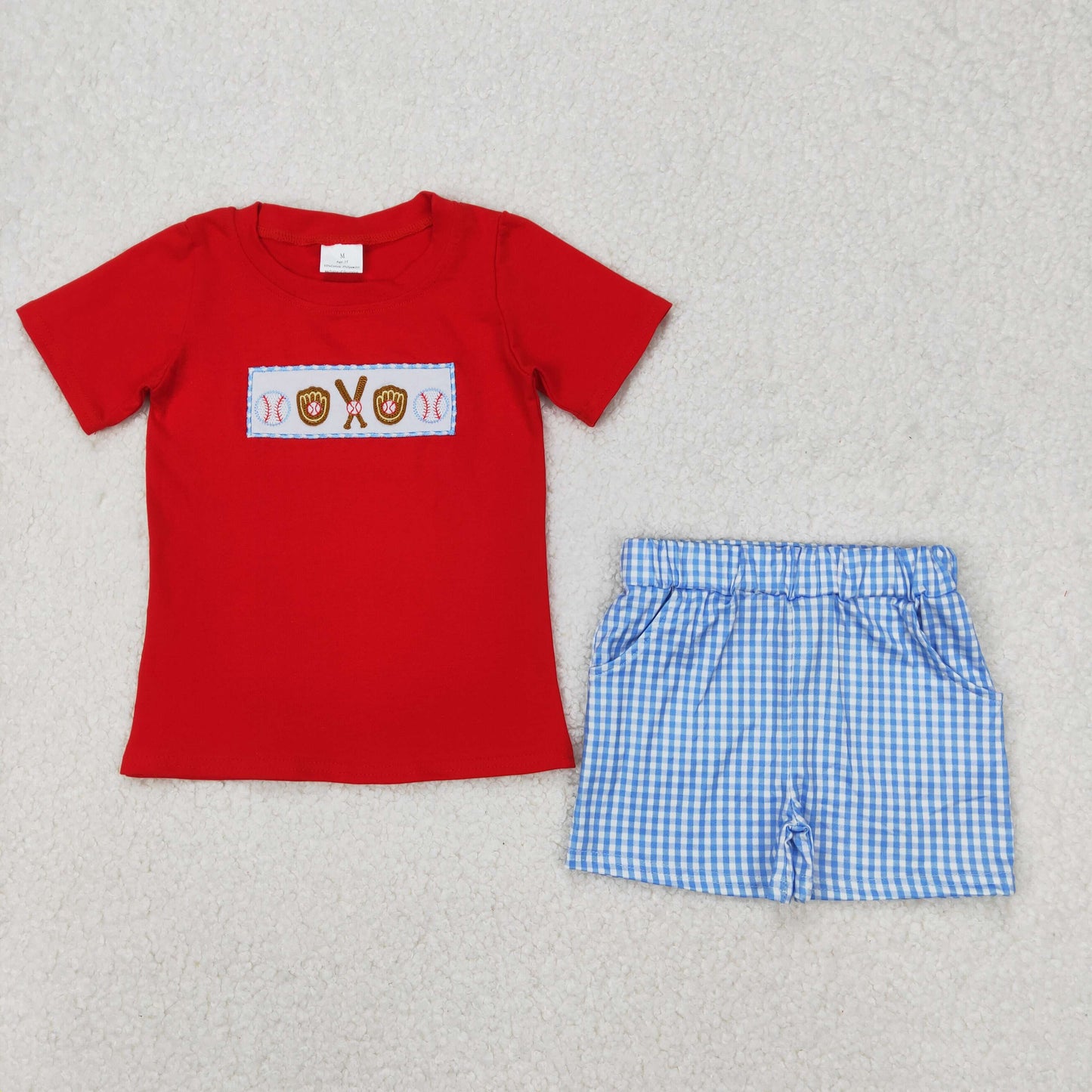 Red Baseball Embroidery Short sleeve Boy Set