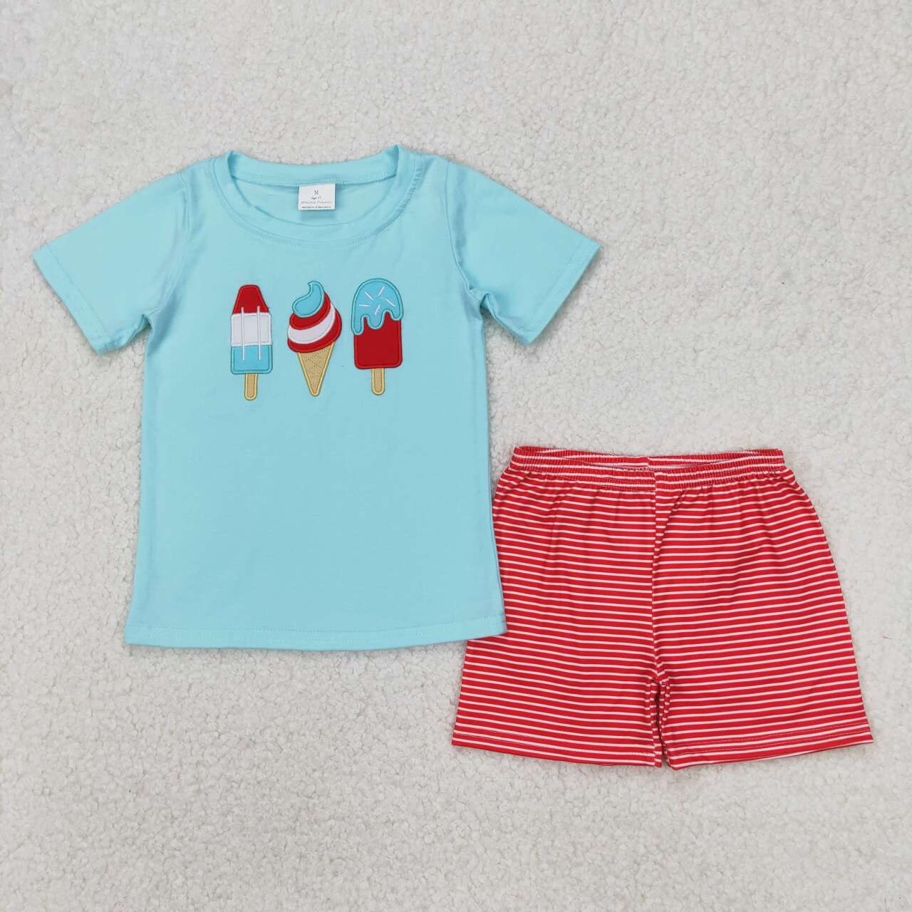 July of 4th Embroidery ice cream Short sleeve Boy Set