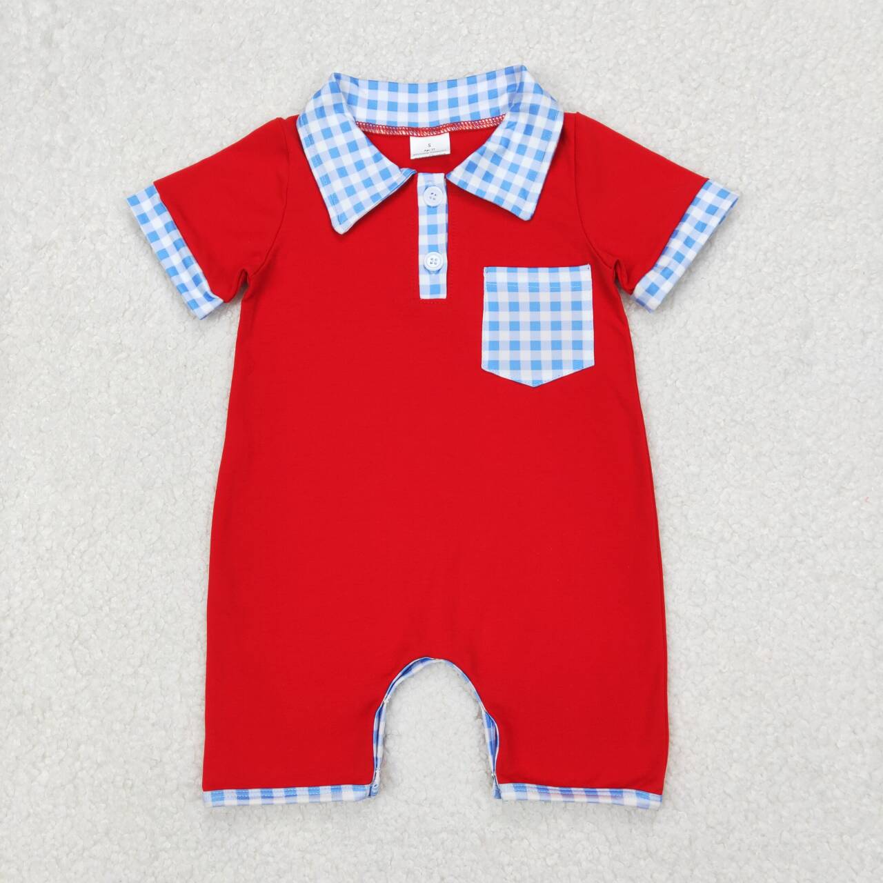 Red Plaid Short Sleeve Baby Romper
