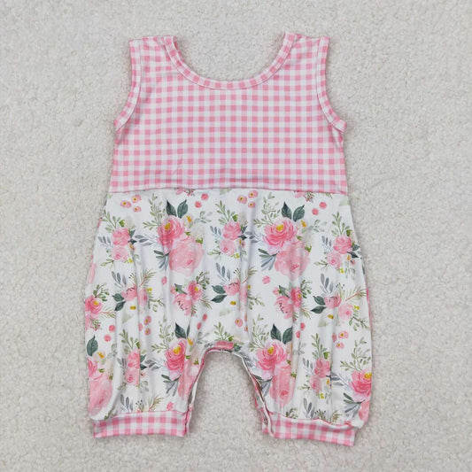 Pink Plaid floral sleeveless Baby Romper