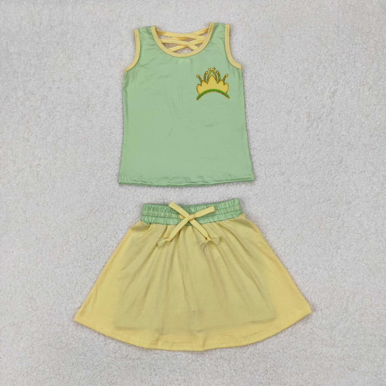Green Cartoon Sleeveless Print Girls Set