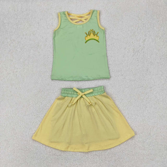Green Cartoon Sleeveless Print Girls Set