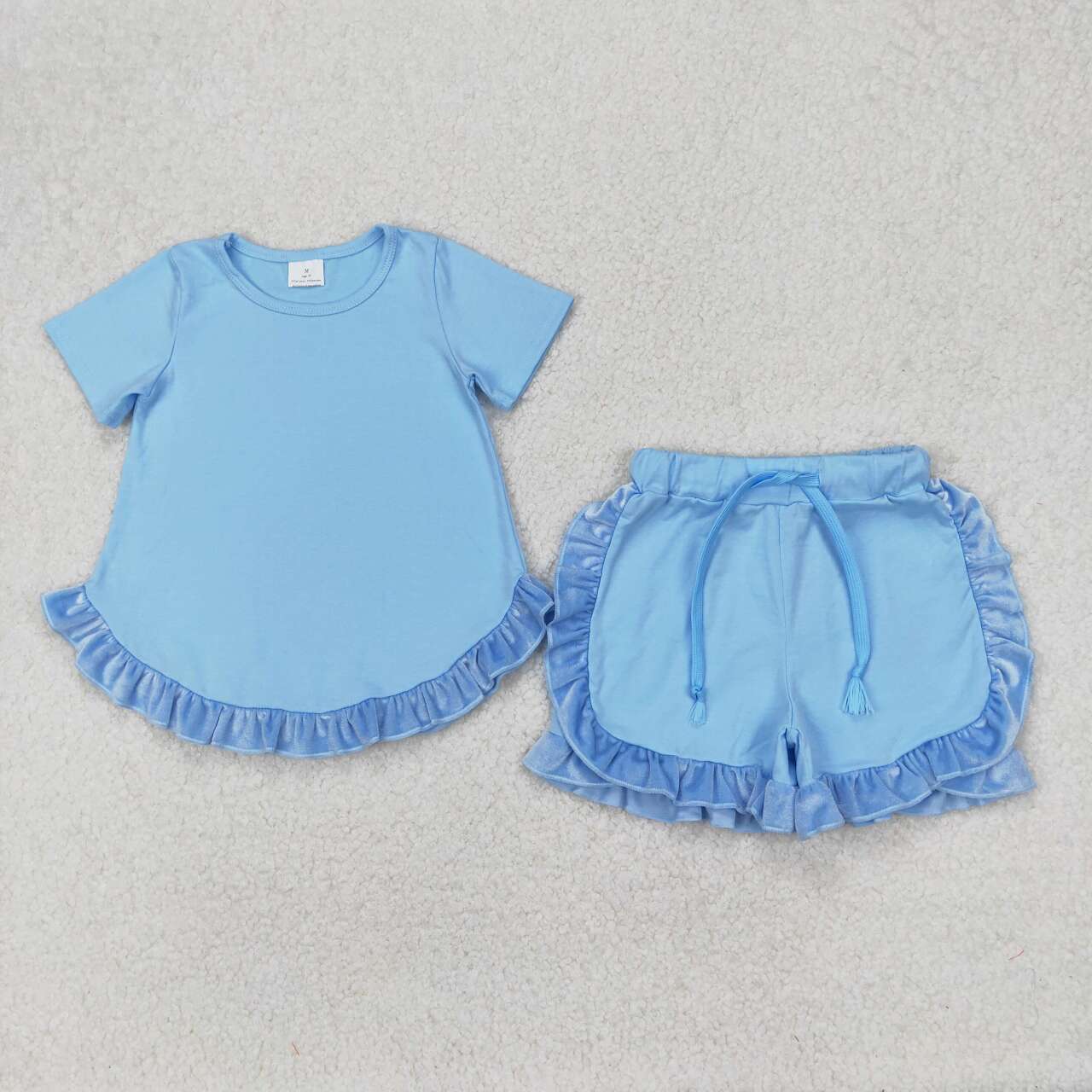 Blue Short Sleeve Summer Girls Suit