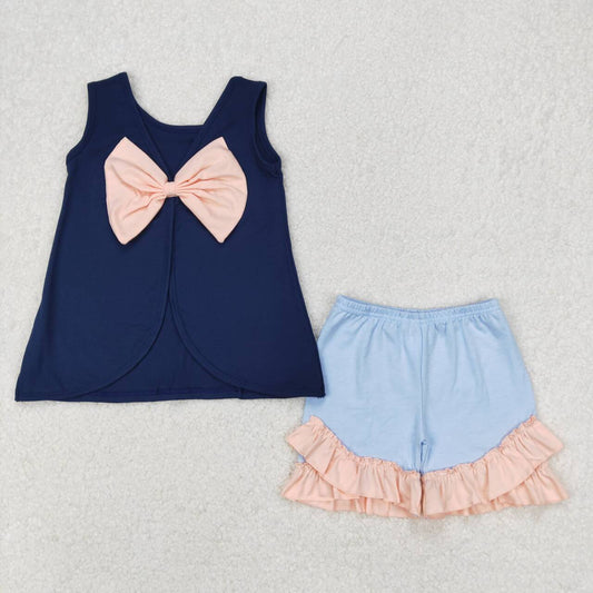 Navy Sleeveless Summer Girls Suit