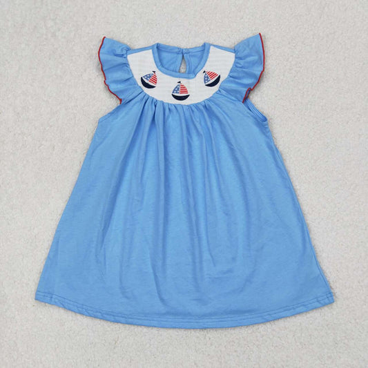 Blue sailboat Smock Girls Dress