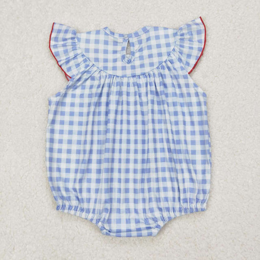July Of 4th Blue plaid Smock Baby Romper