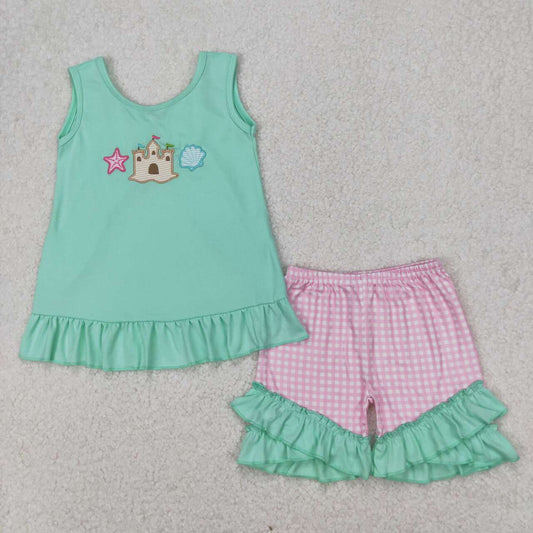 castle embroidered sleeveless Girls Suit