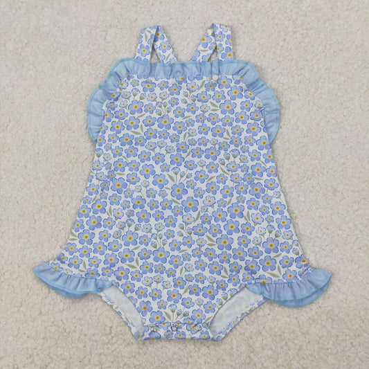 blue floral Print Baby Romper