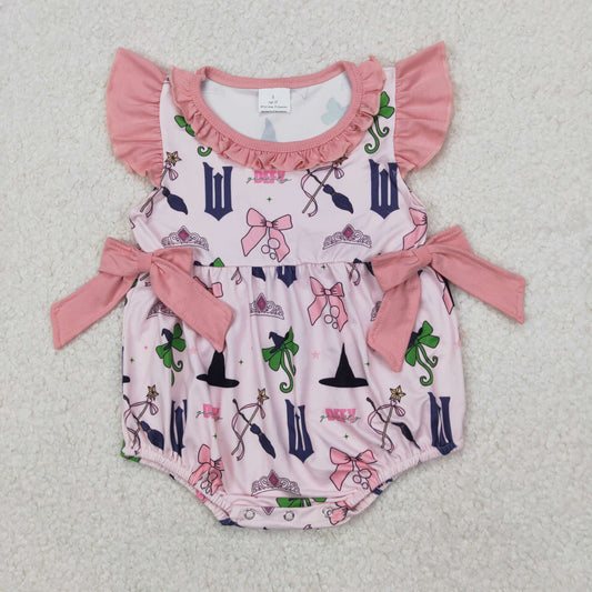Pink Bow Print Baby Romper