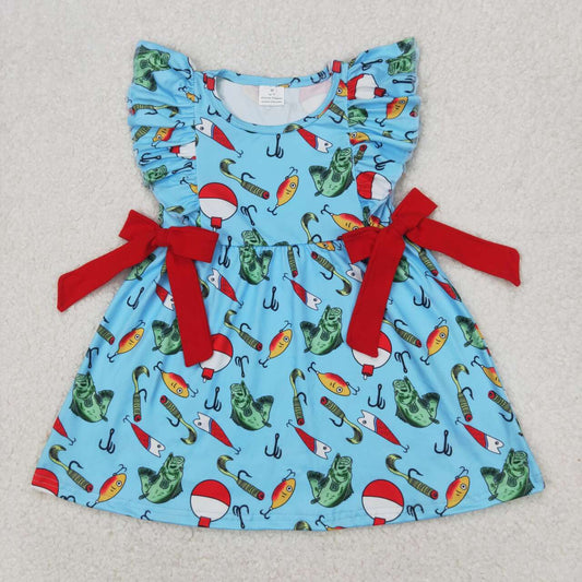 Blue Going Fish print Short Girls Dress