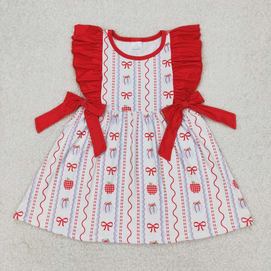 back to school apple bow print Short Girls Dress