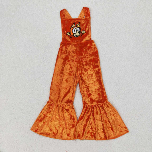 Orange Velvet Cartoon embroidery Jumpsuit