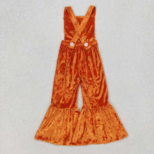 Orange Velvet Cartoon embroidery Jumpsuit