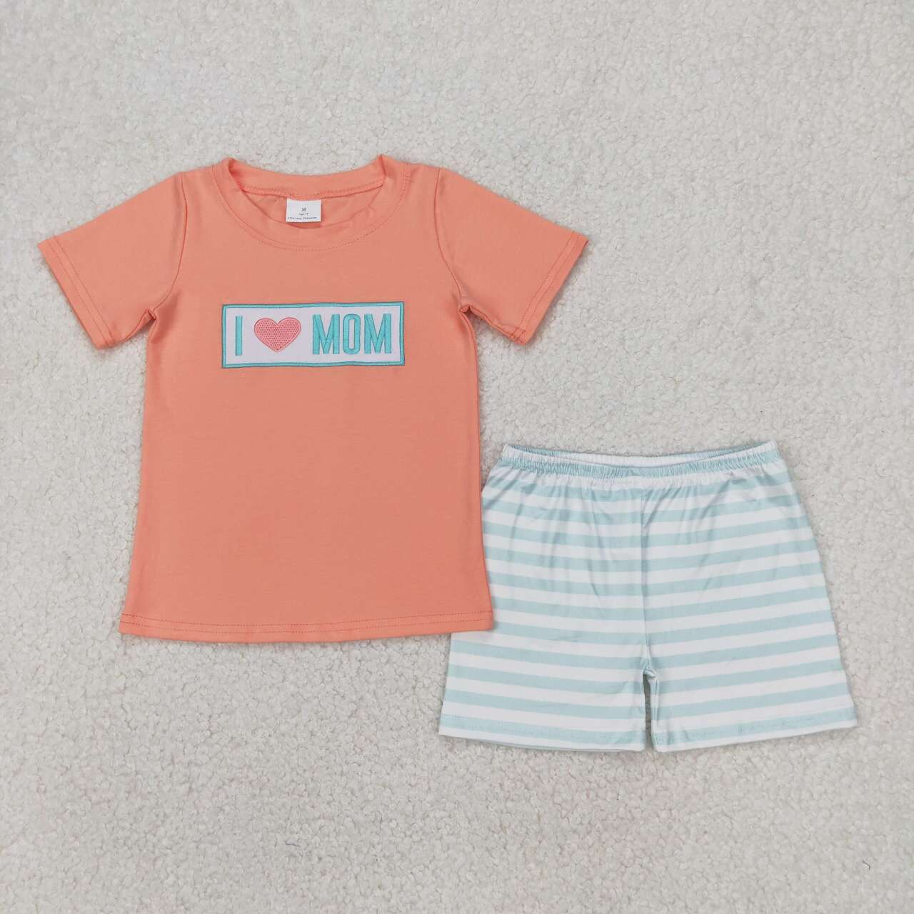 i Love mom embroidery boy summer outfits