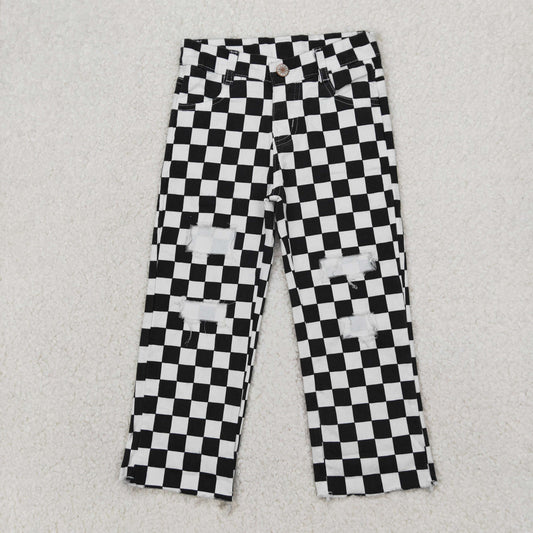 black plaid print Girls Jeans