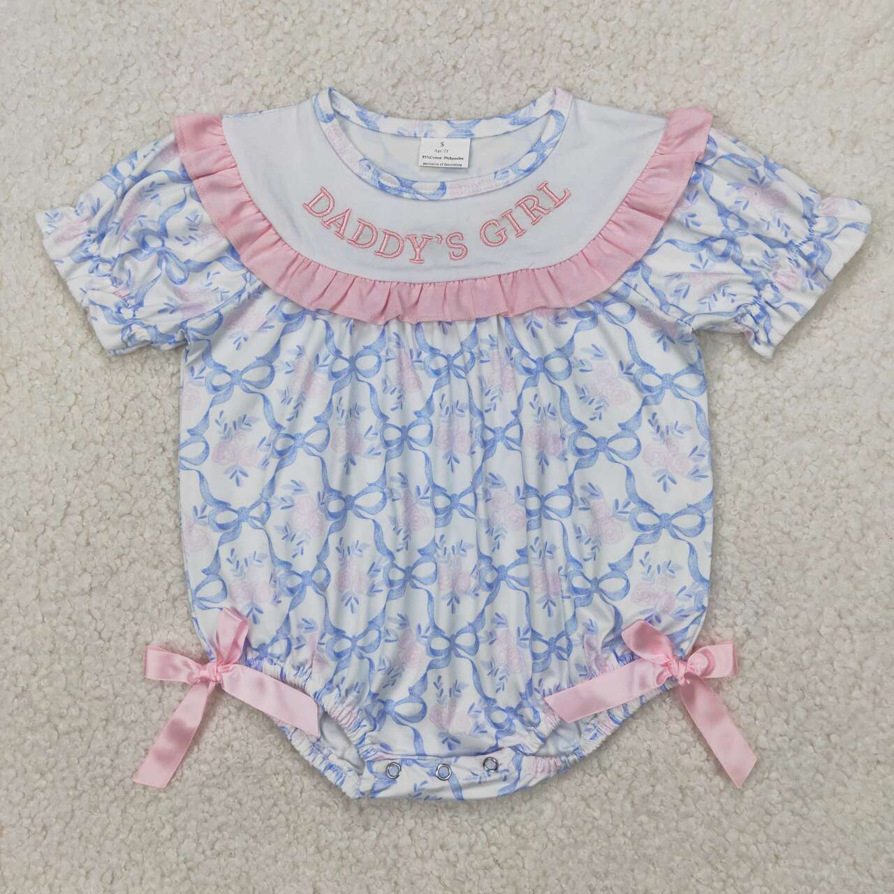 floral Daddy's Girls embroidery Baby Romper