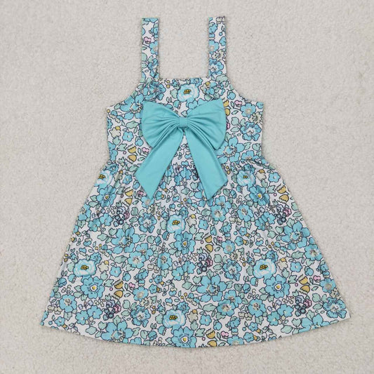 Blue floral print Short Girls Dress