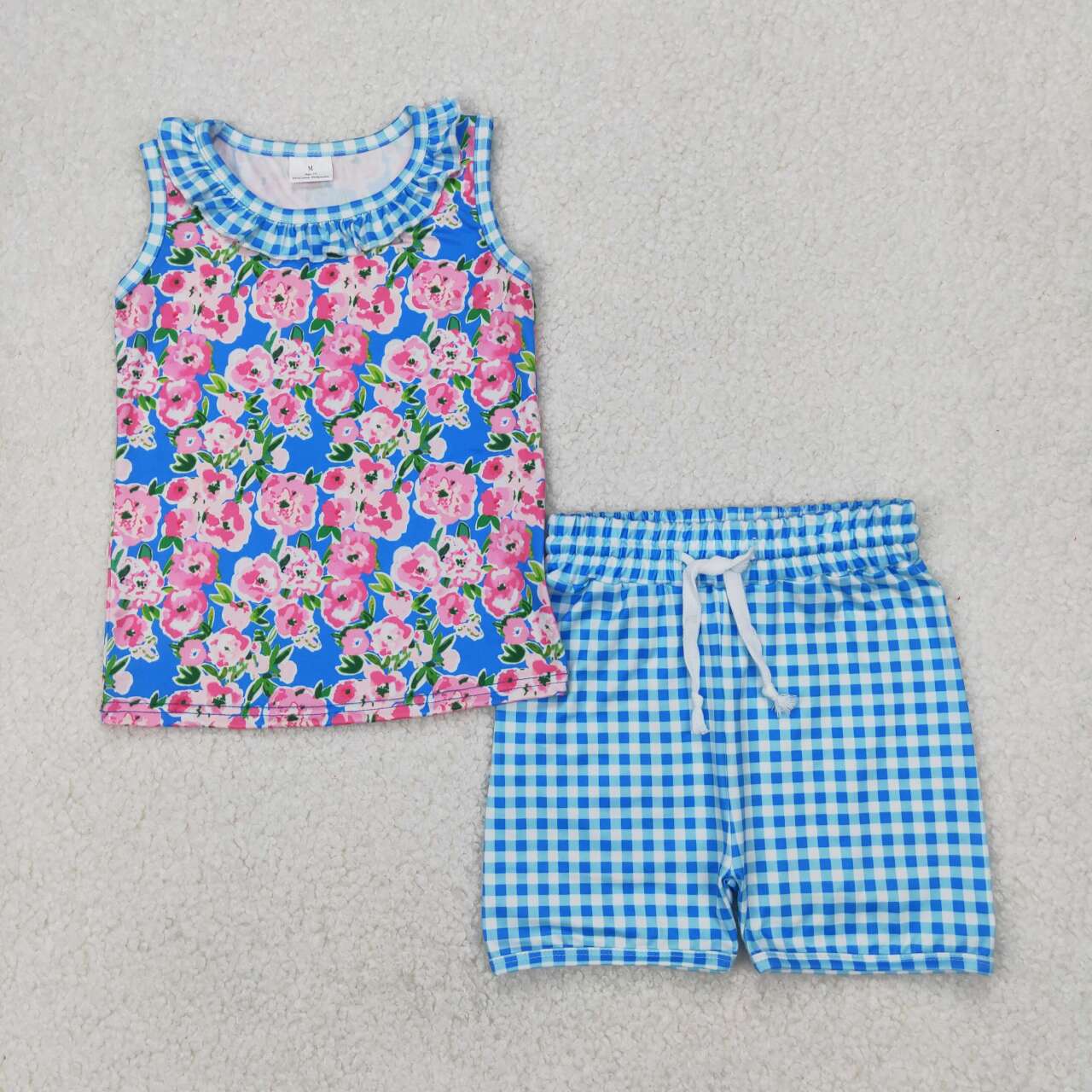 Blue floral sleeveless Print Girls Set