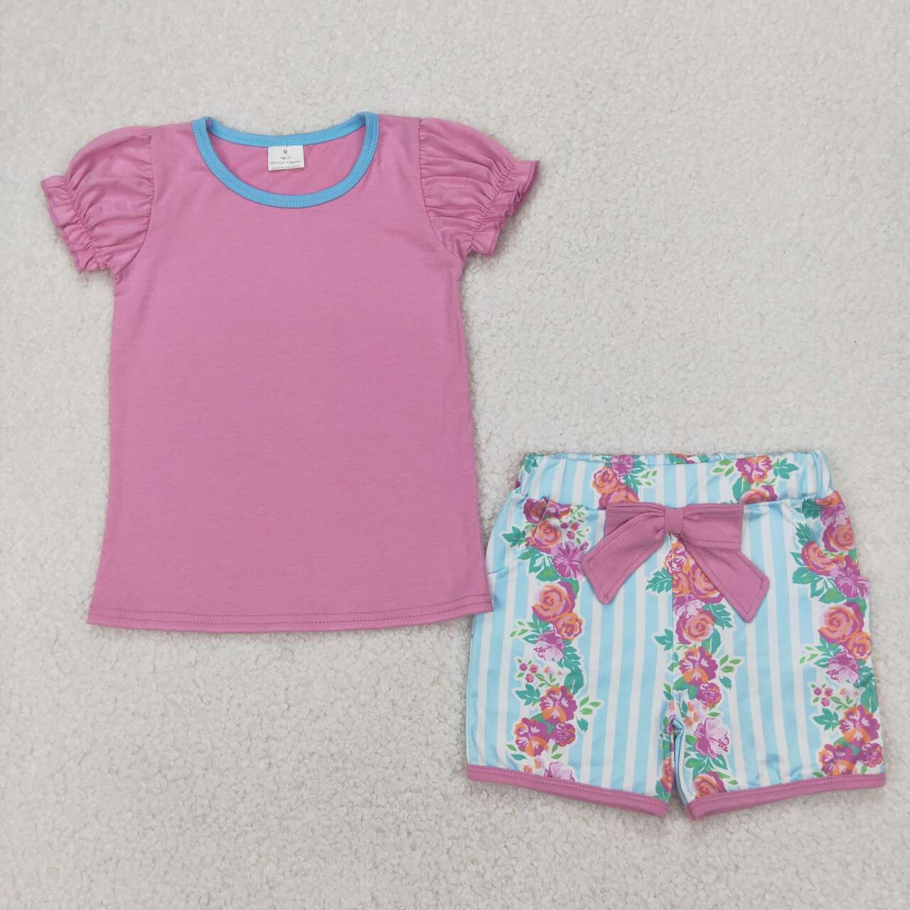 Hot Pink floral short sleeve girls Set