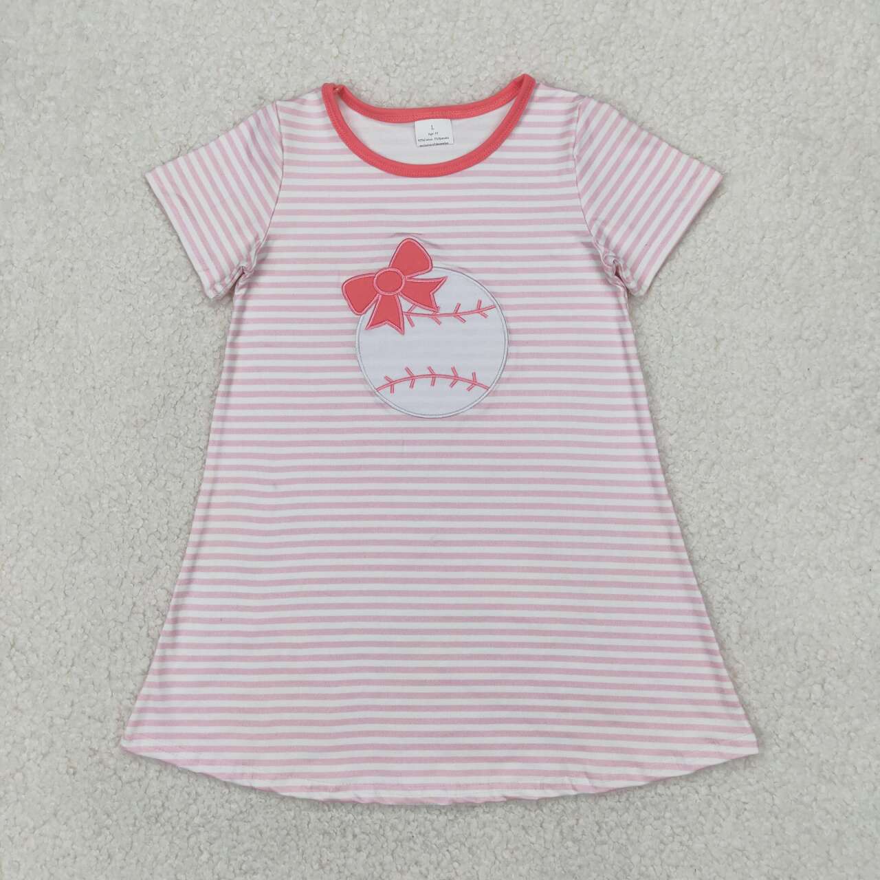 stripe Baseball embroidery Bow Girls short sleeve dresses