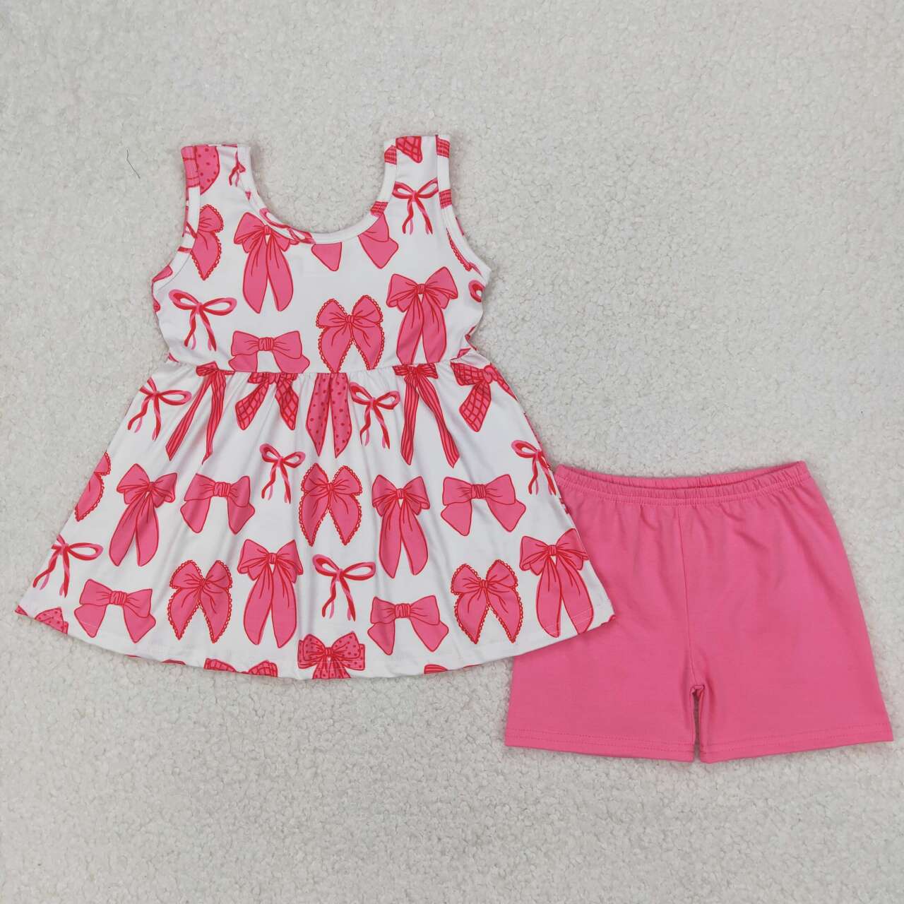 Summer Pink Bow sleeveless girls Set