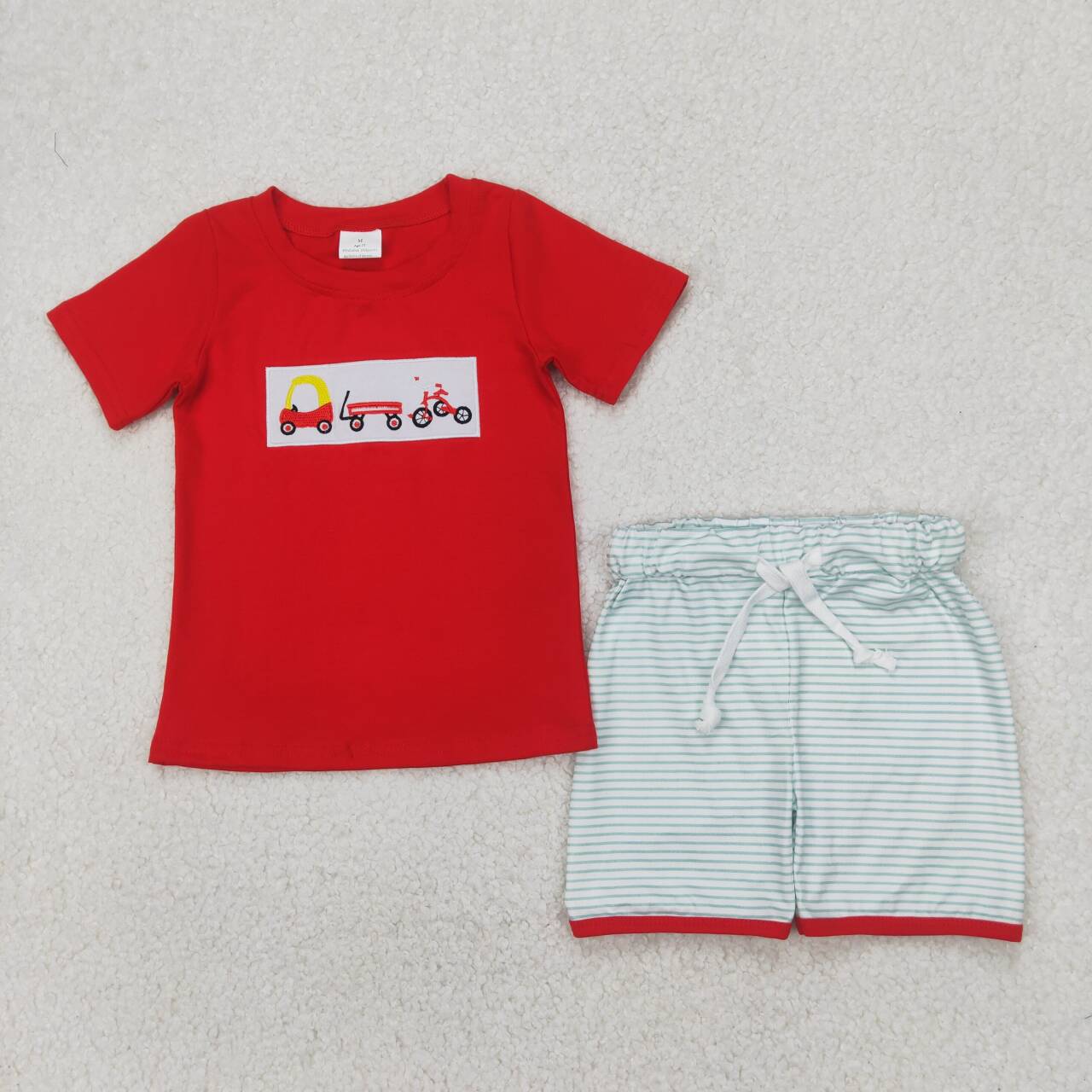 Red Car embroidery boy summer outfits