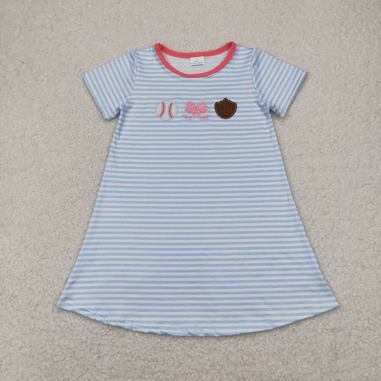 Blue Stripe Baseball embroidery short sleeve dresses