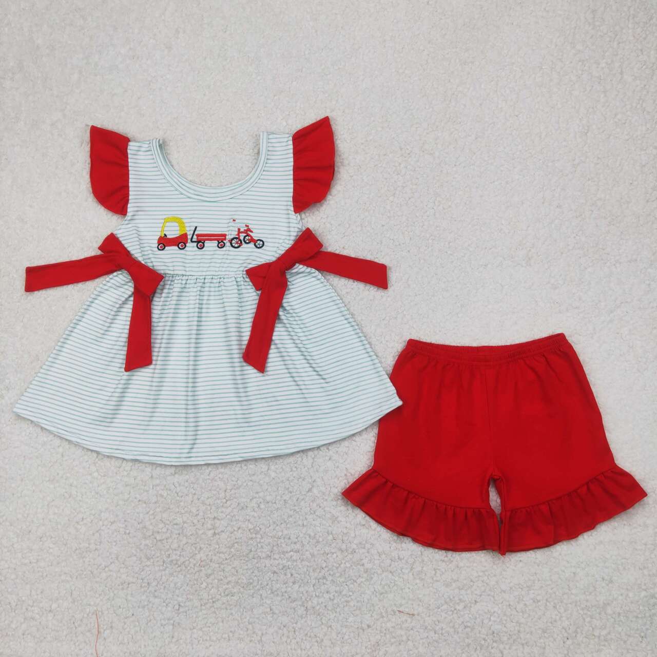 golf embroidery print flutter sleeve Girls Set