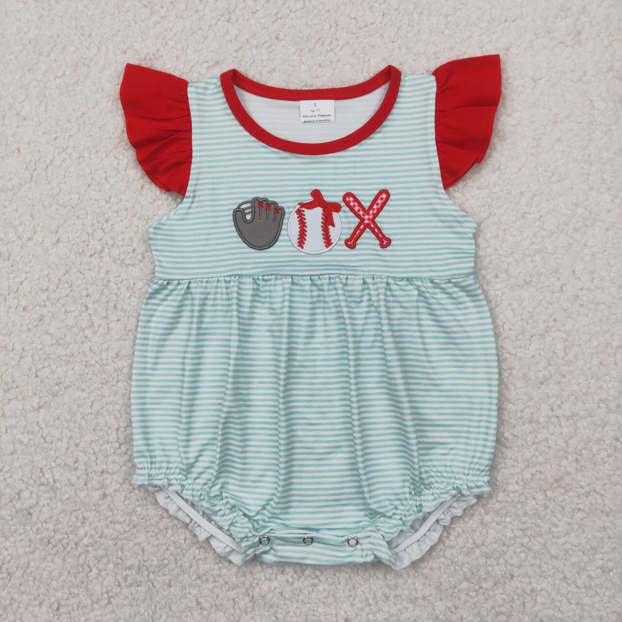 Stripe embroidery baseball Baby Romper
