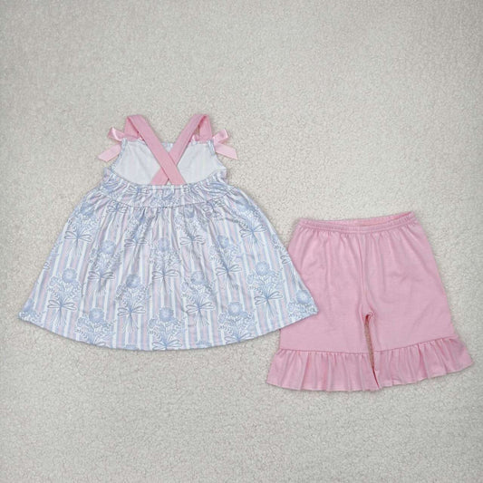 Summer purple floral short sleeve girls Set